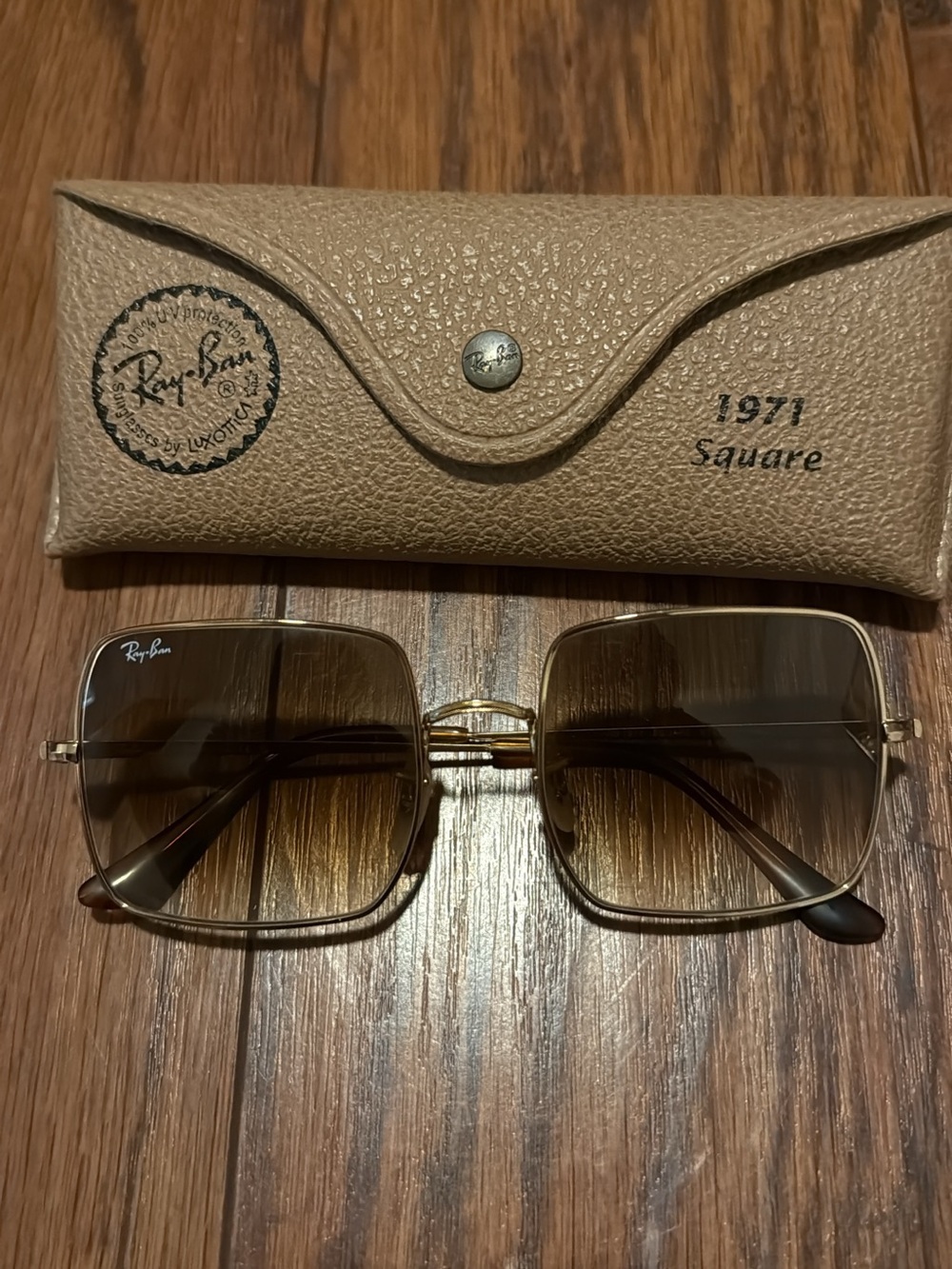 Ray-Ban Gold Frame Brown Gradient Square Sunglasses